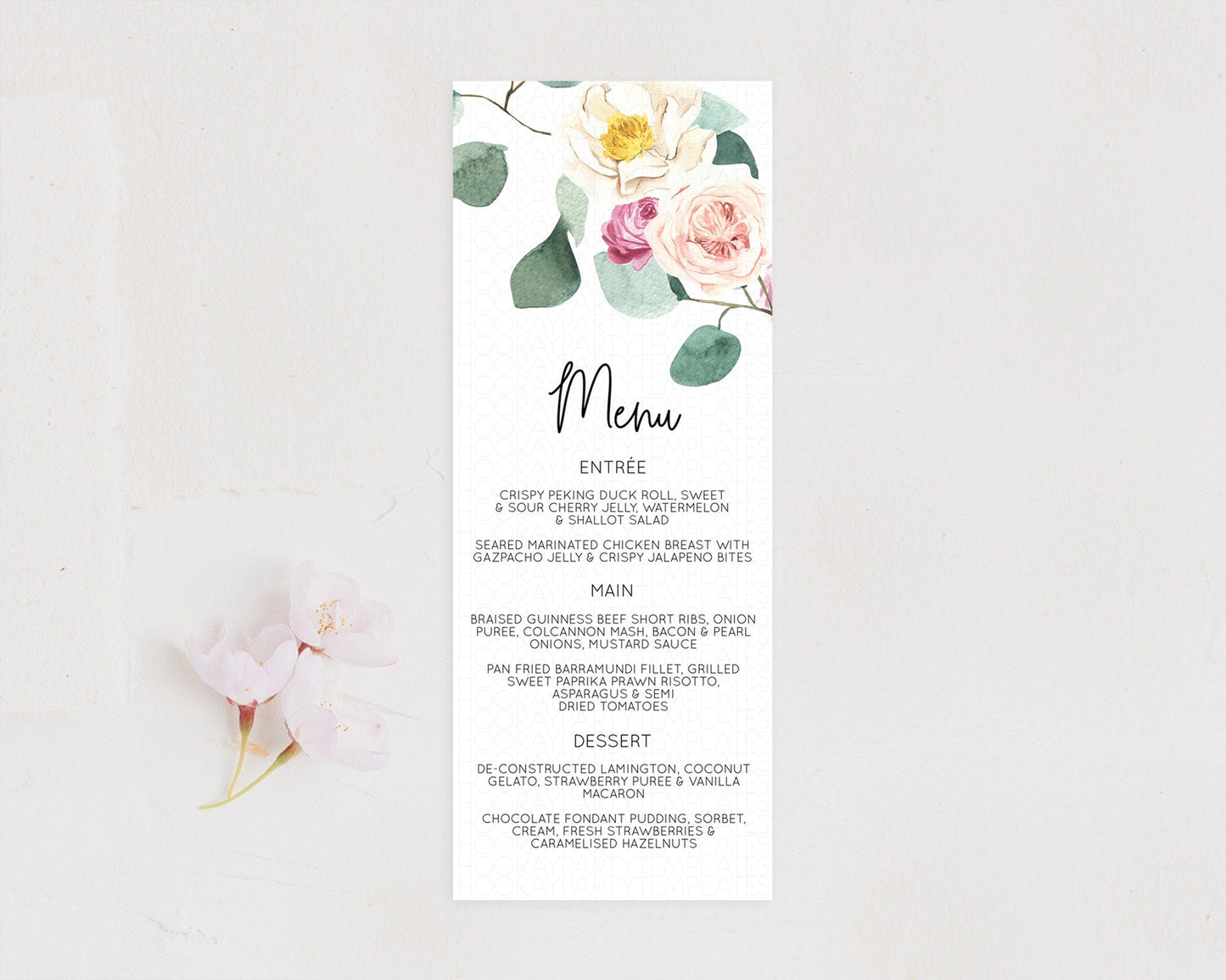 Secret Garden Menu Wildflower Menu Template Pastel Flower Garden Table Decor Boho Floral Dinner Dessert Floral Party Food Menu D11048