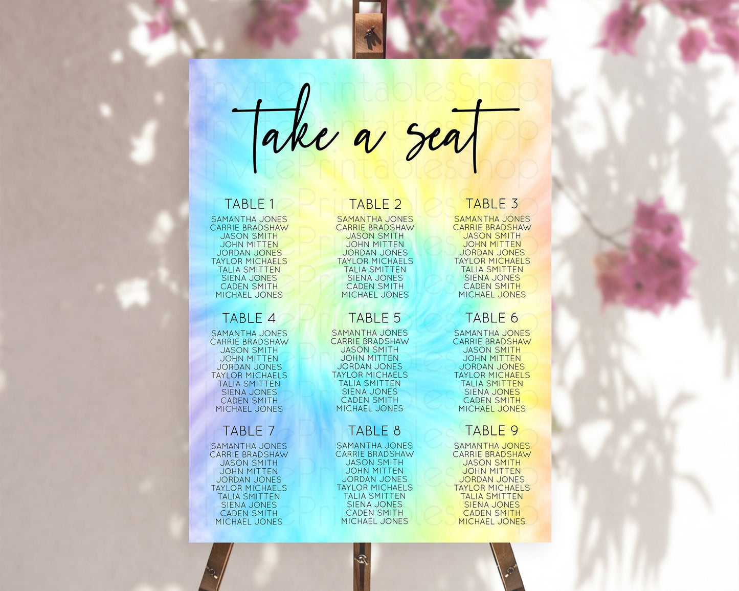 Tie Dye Seating Chart Rainbow Tie Dye Seating Chart Rainbow Colorful Seating Chart Tie Dye Pastel Rainbow Party Decor Take A Seat D10578