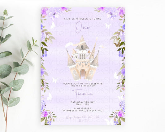 Princess Birthday Invitation Castle Invitation Royal Birthday Fairy Tale Enchanted Castle Pastel Floral Garden 1st First Birthday D10339