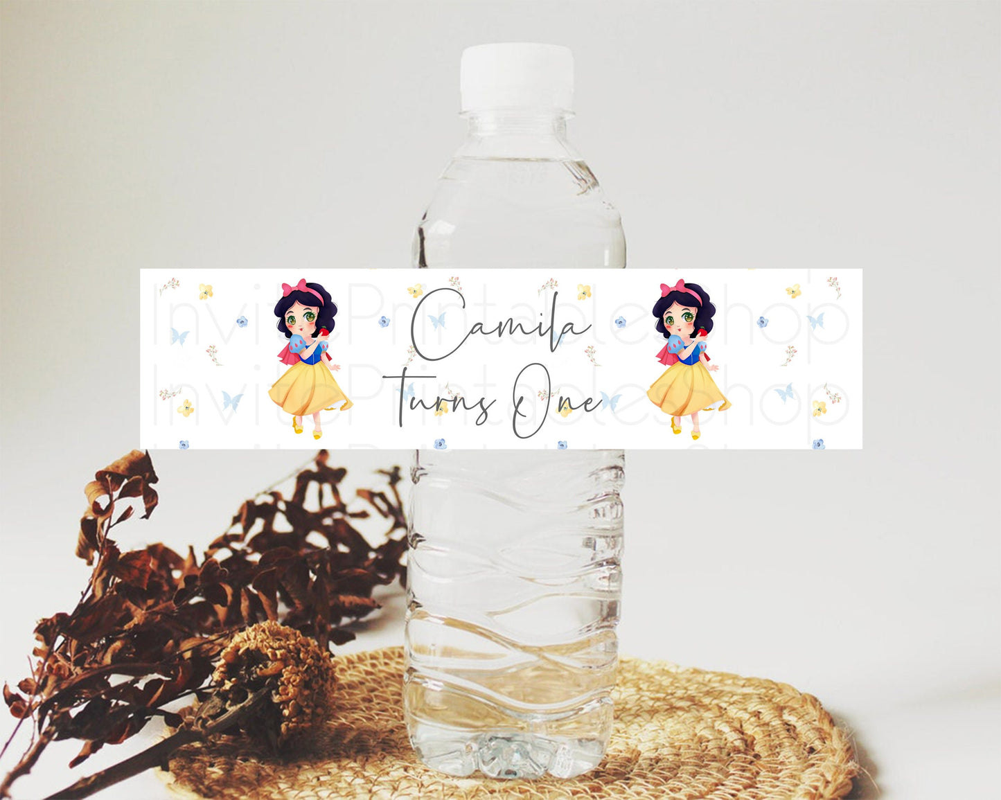 Princess Water Label Template Secret Garden Enchanted Castle Pastel Floral Royal Party Decor For 1st Birthday Baptism Baby Shower D10353