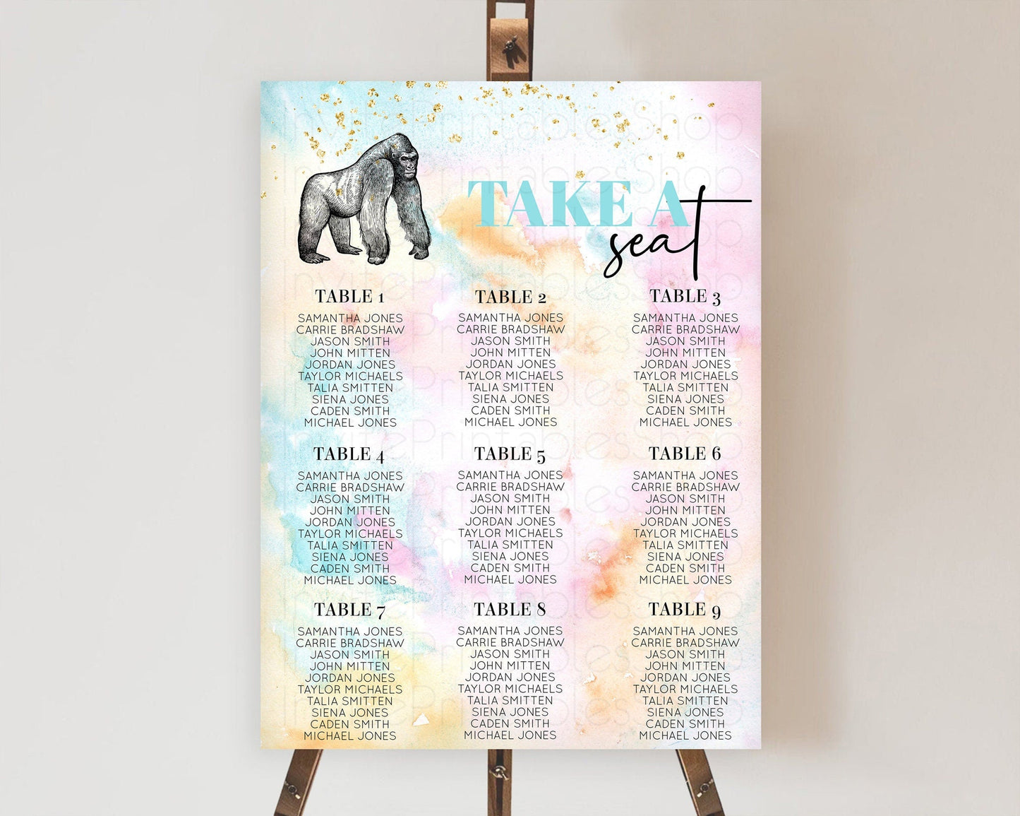 Gorilla Seating Chart Jungle Gorilla Seating Sign Gorilla Party Decor Gorilla Jungle Adventure Zoo Green Palm Leaf Fern Take A Seat D10284