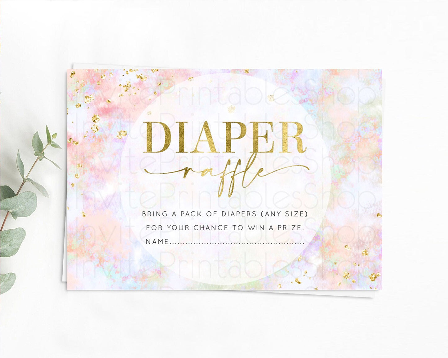 Pastel Diaper Raffle Card Pastel Rainbow Diaper Raffle Insert Colorful Ombre Watercolor Diaper Ticket Confetti Glitter Raffle Game D10649