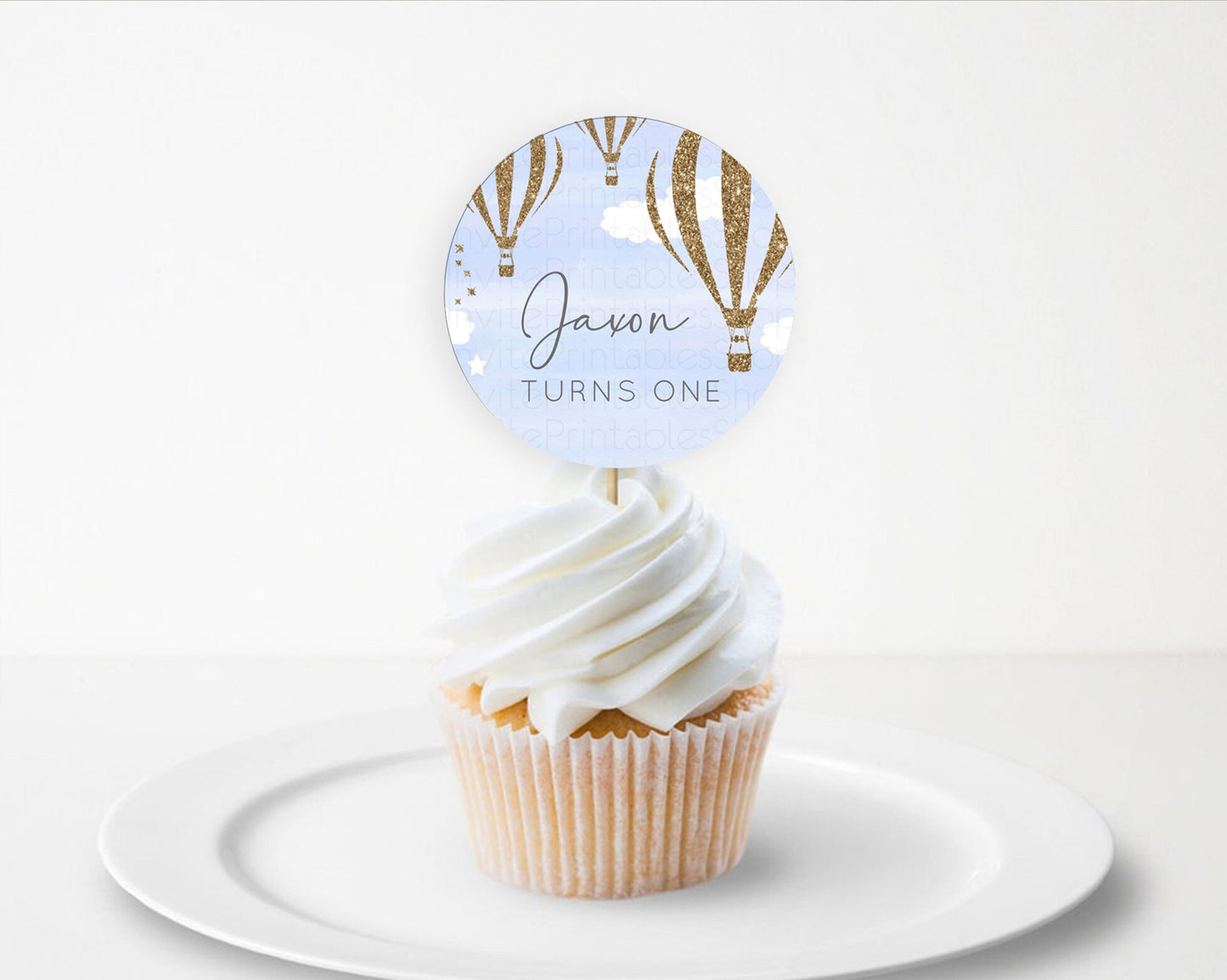 Editable Hot Air Balloon Cupcake Toppers Adventure Awaits Up & Away Glitter