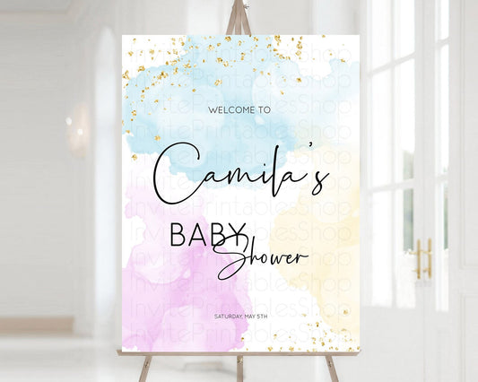 Pastel Baby Shower Welcome Sign Pastel Rainbow Welcome Sign Colorful Rainbow Confetti Watercolor Glitter Décor Pastel  Welcome Sign D10155