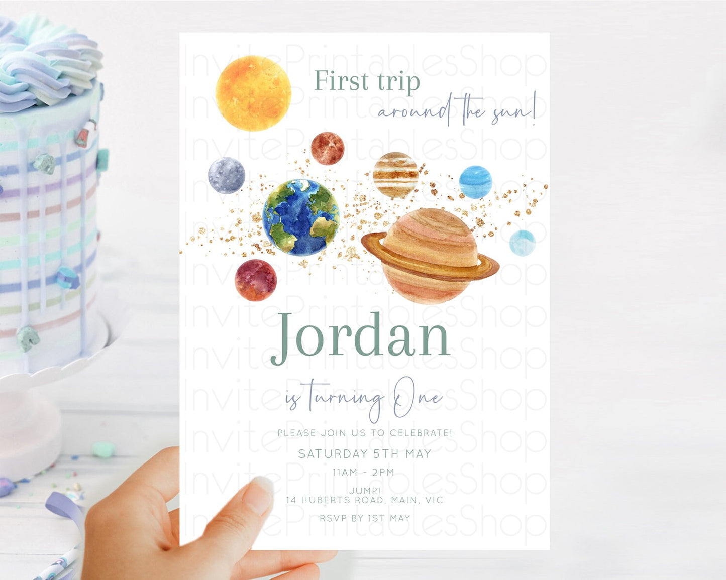Space Birthday Invitation Space 1st Birthday Invites First Trip Around the Sun Invite Sky Stars Planets Milkyway Solar System Invite D10598