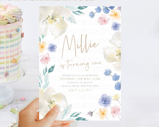 Secret Garden Invitation Wildflower Birthday Invitation Pastel Flowers Invite Enchanted Garden Boho Floral 3rd 2nd First Birthday D23367