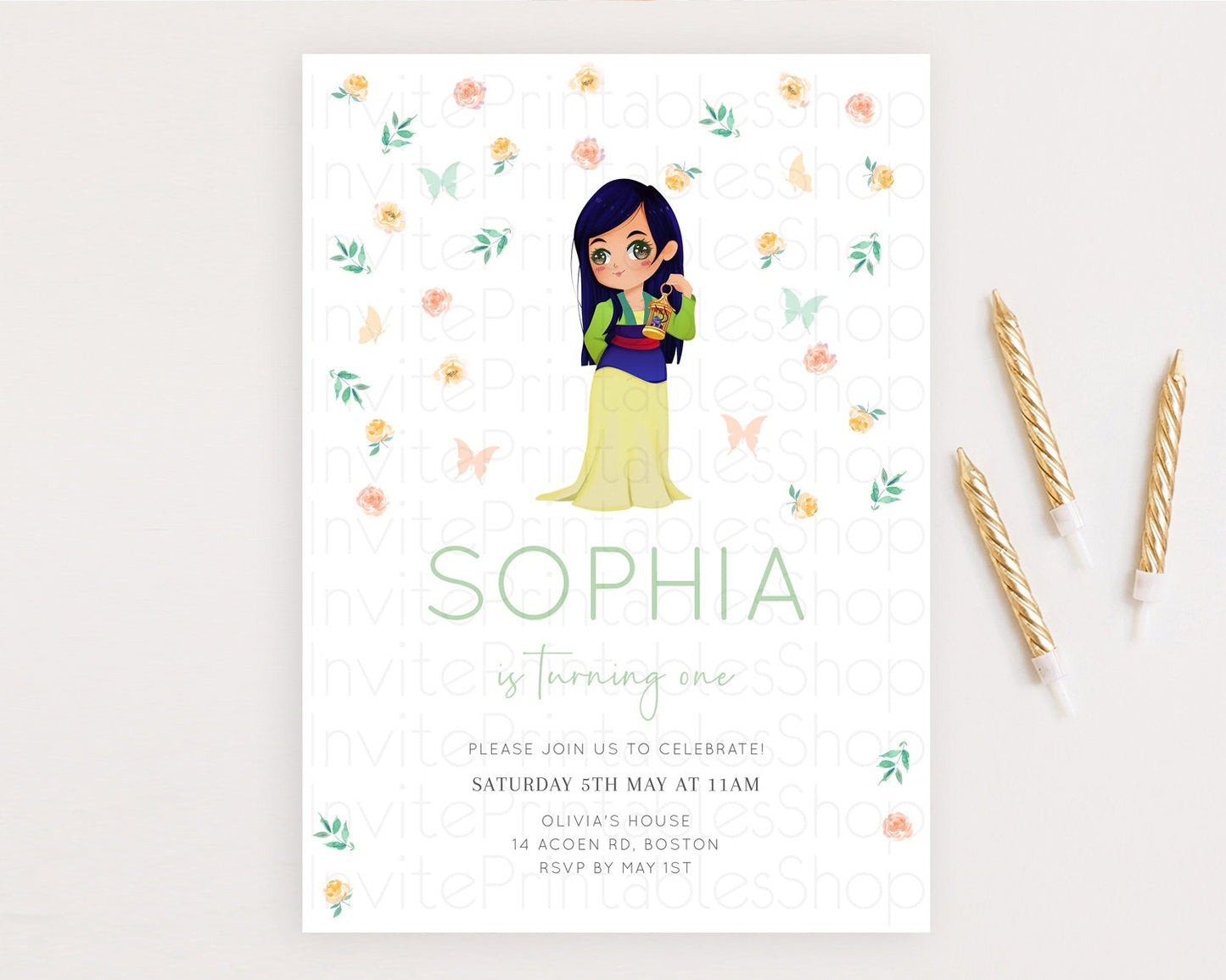Princess Birthday Invitation Castle Invitation Royal Birthday Fairy Tale Enchanted Castle Pastel Floral Garden 1st First Birthday D10357