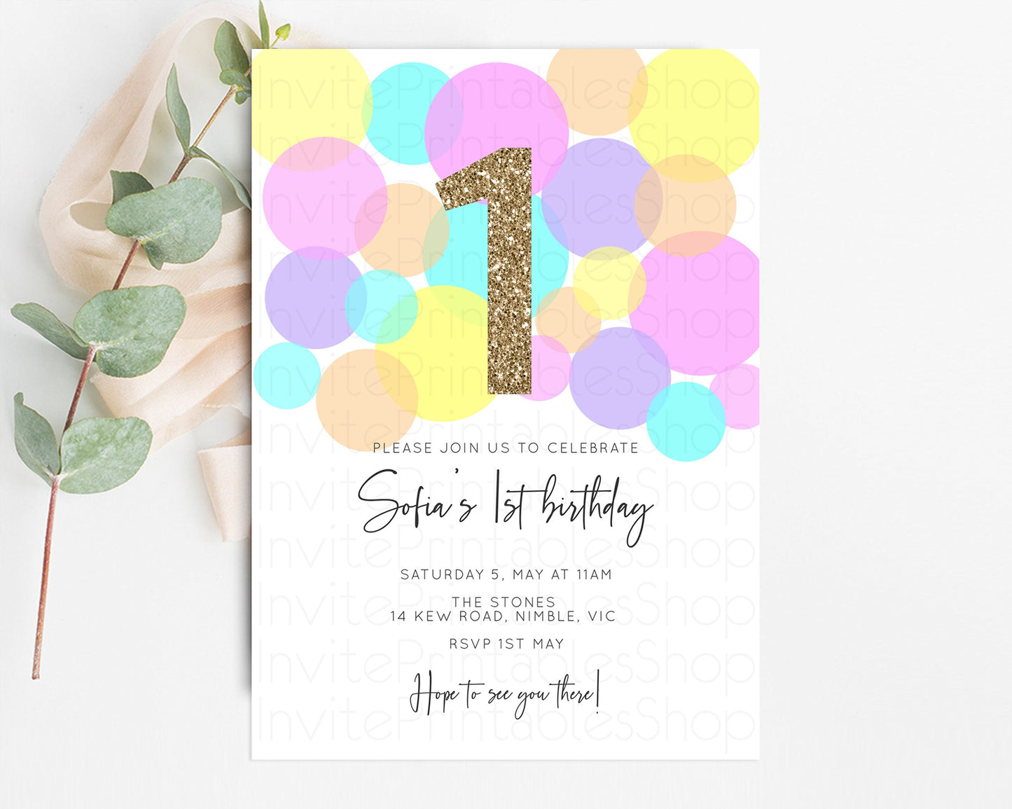 Bubbles Birthday Invitation Rainbow Confetti Invite Pastel Sprinkles Invite Pastel Colorful Art Fun Simple Birthday Invite 1st 2nd 3rd