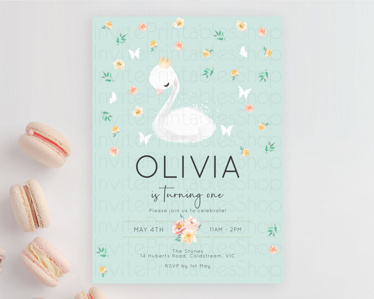 Swan Birthday Invitation Swan Princess Ballet Invitation Enchanted Forest Swan Lake Party Secret Garden Watercolour Pastel Floral D10905