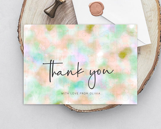 Pastel Thank You Rainbow Thank You Card Colorful Pastel Birthday Thank You Card Confetti Watercolor Pastel Teacher Thank You Cards D10693