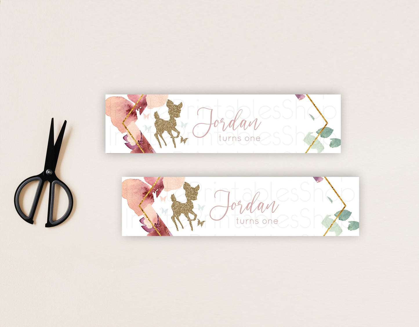 Fawn Deer Water Label Template Pastel Floral Deer Enchanted Forest Butterfly Party Decor Birthday Baptism Baby Shower Bridal Shower D10459