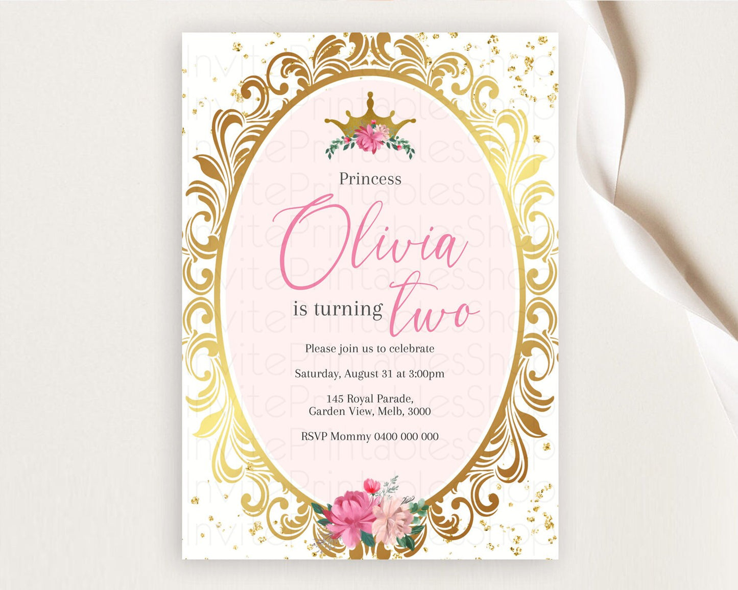 Princess Birthday Invitation Castle Invitation Royal Birthday Fairy Tale Enchanted Mirror Pastel Floral Garden 1st First Birthday D10743