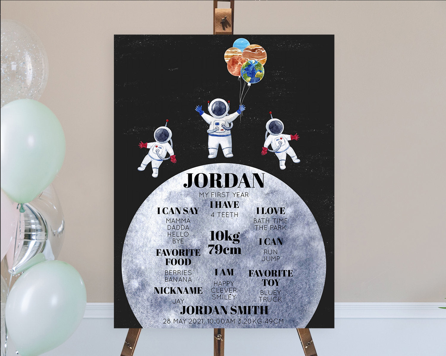 Editable Space First Birthday Milestone Poster Space Milestone Board First T