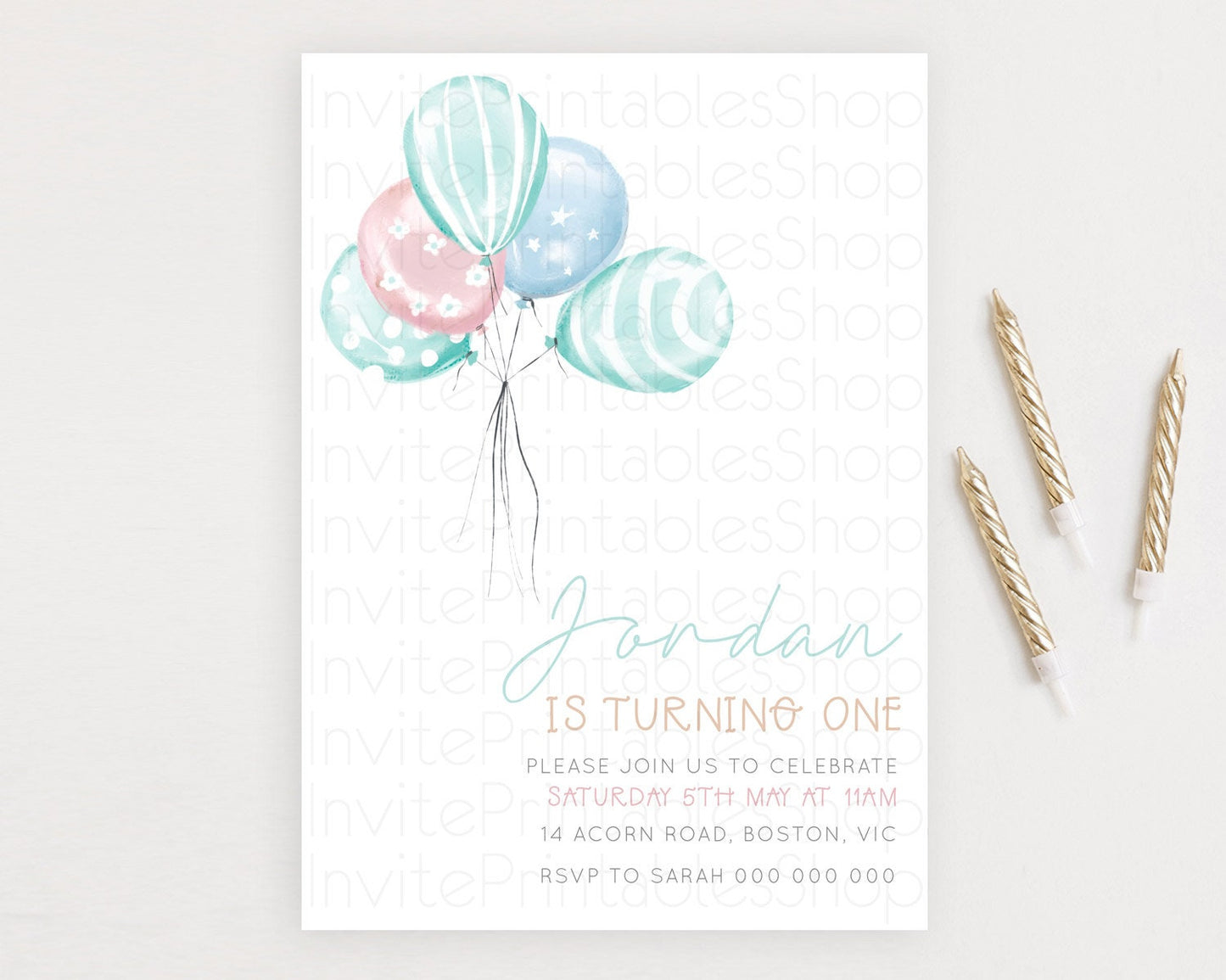 Balloon Birthday Invitation Pastel Birthday Invitation Pastel Balloon Invites Colorful Pastel Rainbow Balloon 3rd 2nd First Birthday D22997