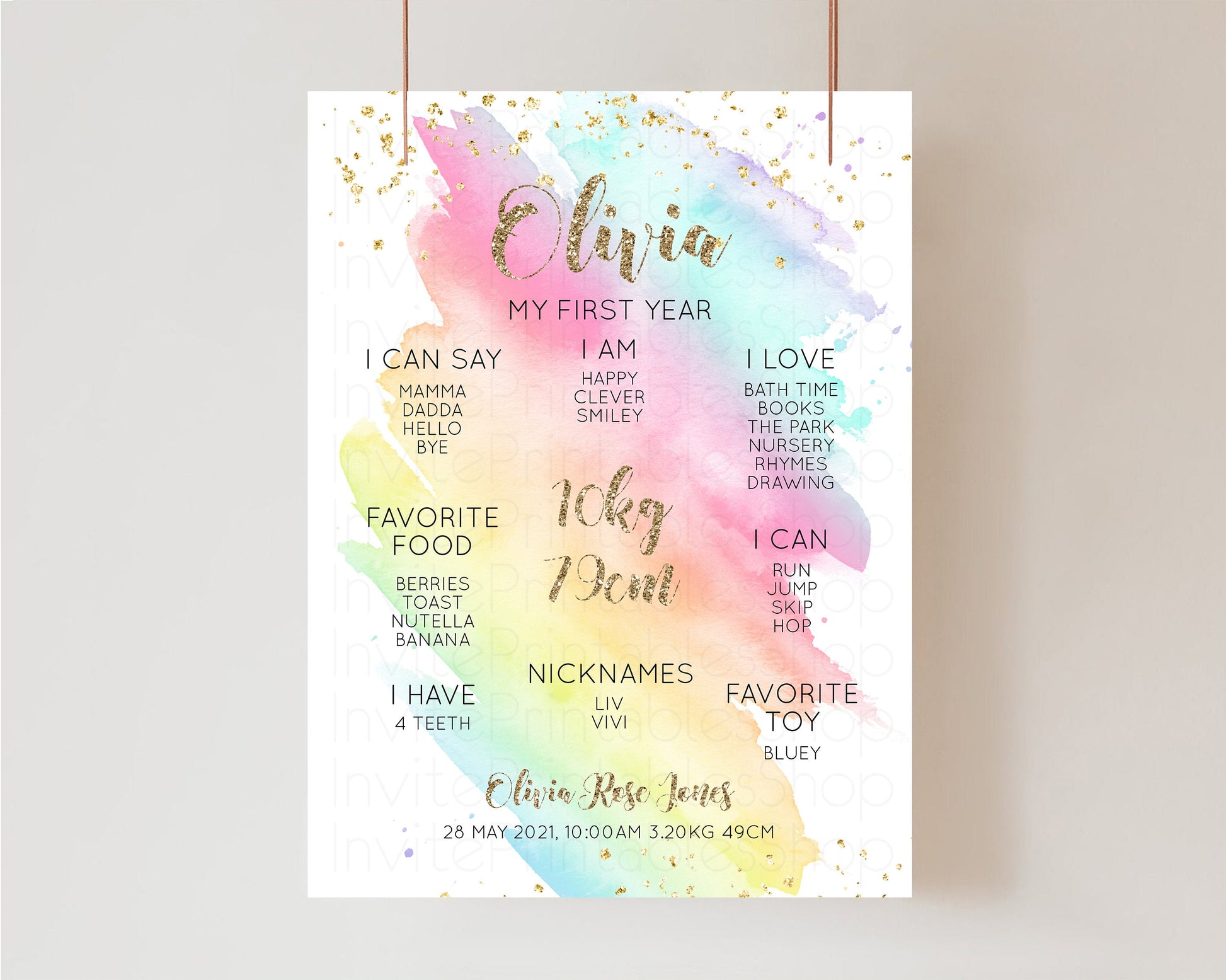 Editable Pastel First Birthday Milestone Board Pastel Rainbow Milestone Post