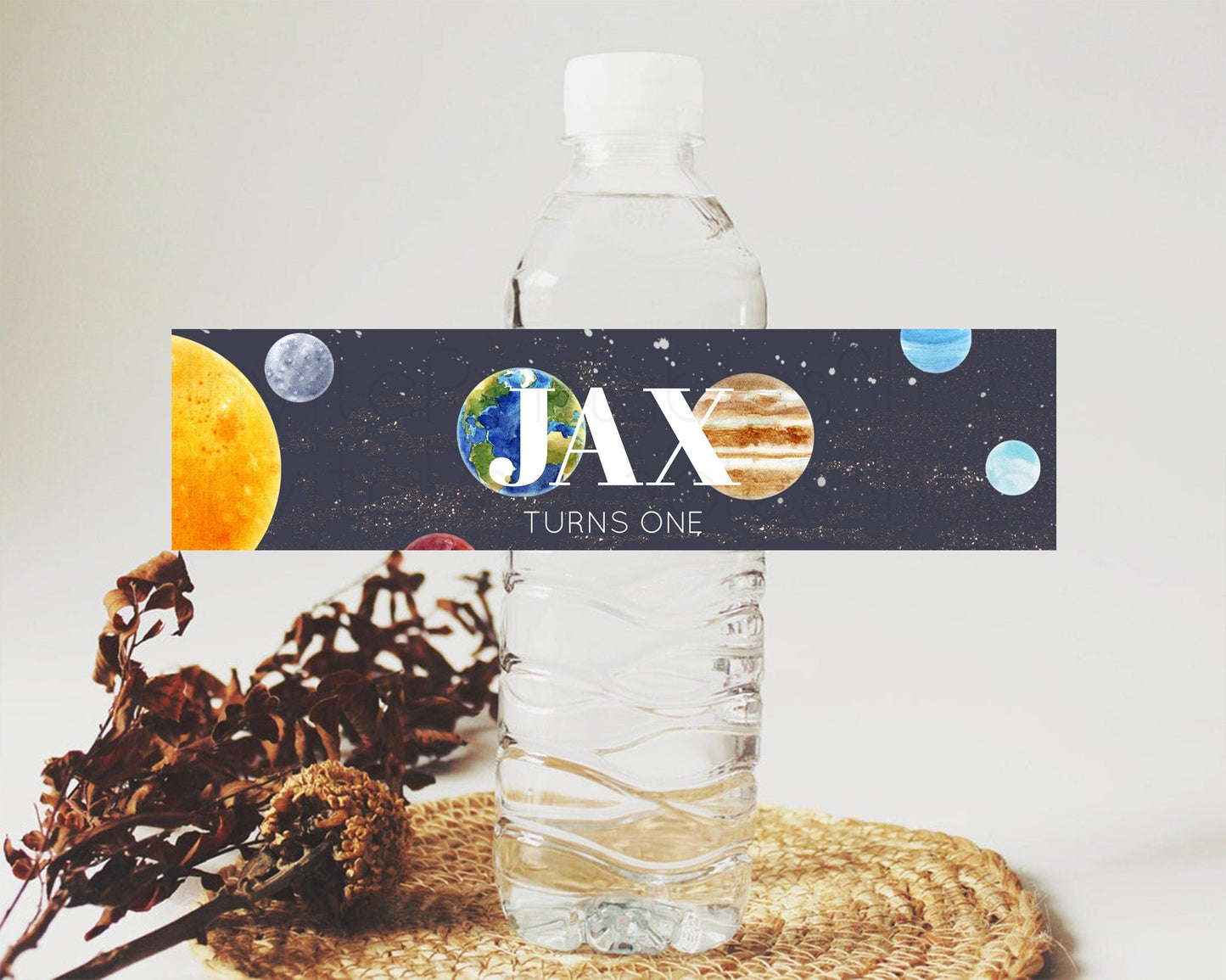 Space Water Label Template Space Adventure Party Decor First Trip Around the Sun Planets Solar System Birthday Baptism Baby Shower D10144