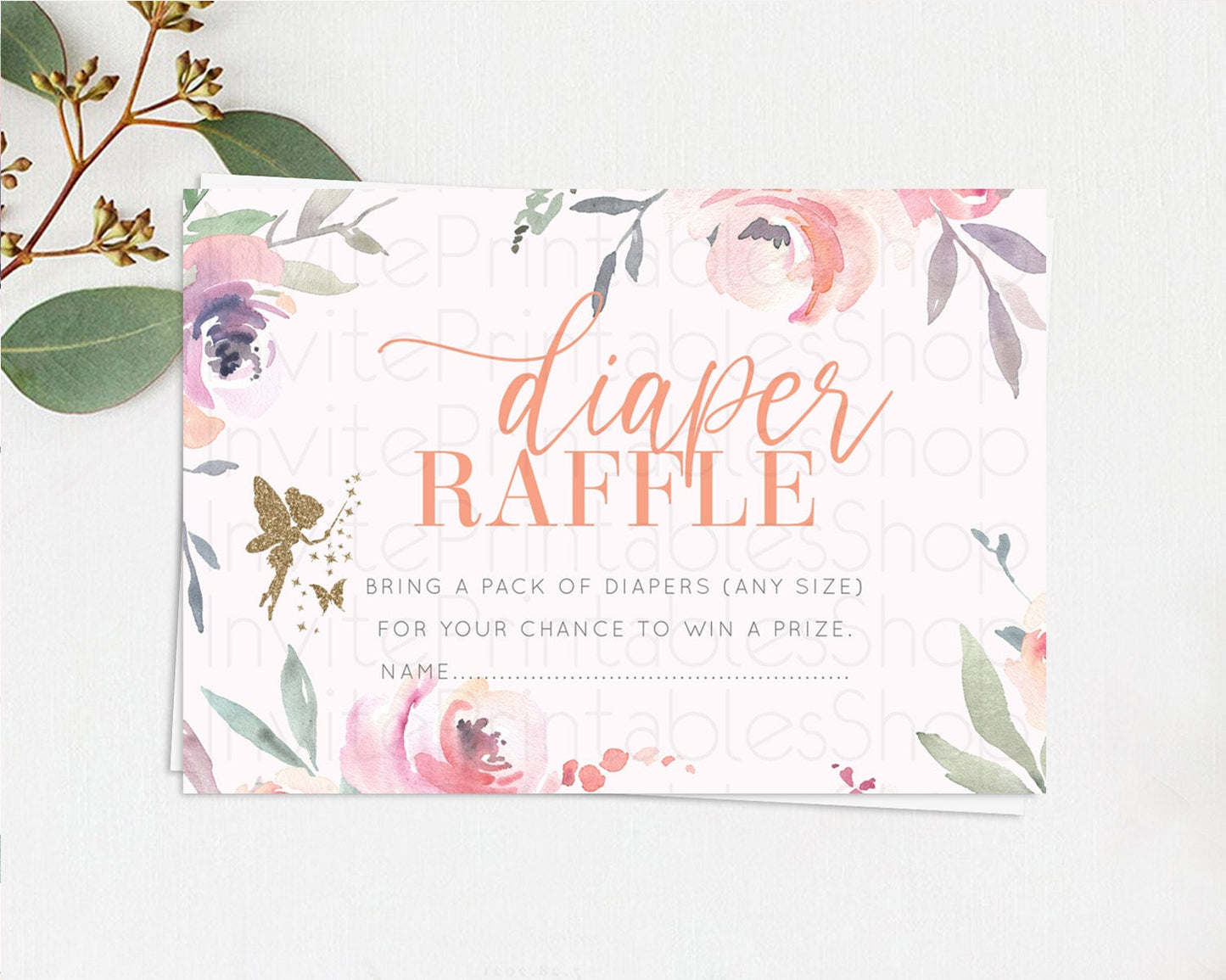 Fairy Diaper Raffle Card Fairy Diaper Insert Enchanted Garden Fairy Diaper Ticket Pastel Floral Butterfly Secret Garden Raffle Game D10197