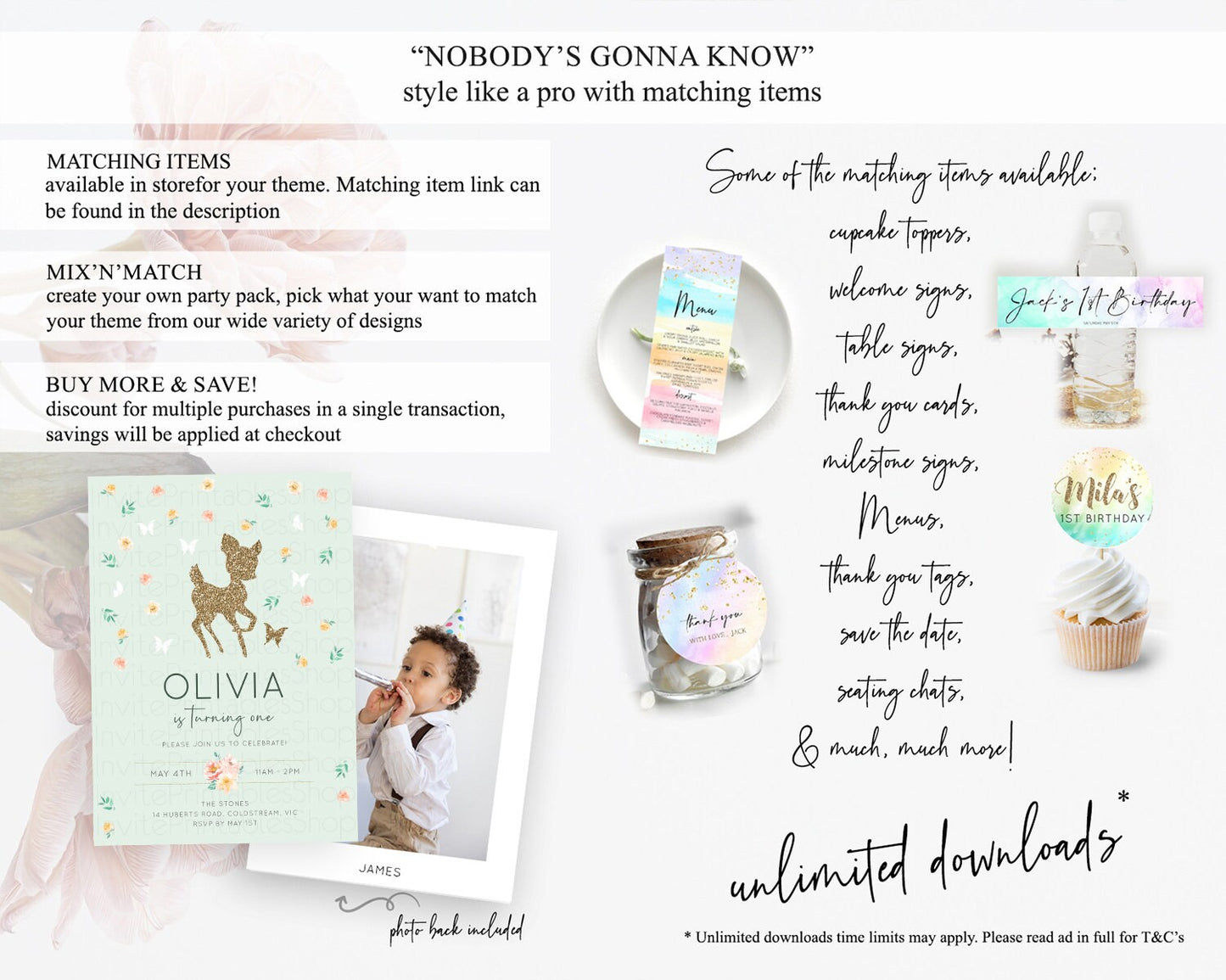 Fawn Birthday Invitation Deer Birthday Invitation Enchanted Forest Party Butterfly Pastel Flowers Whimsical 2nd 1st First Birthday D10385