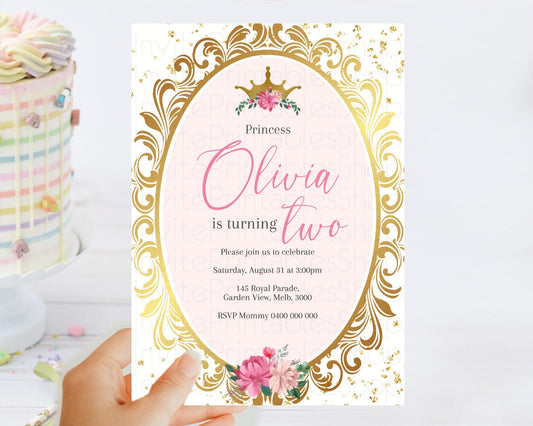 Princess Birthday Invitation Castle Invitation Royal Birthday Fairy Tale Enchanted Mirror Pastel Floral Garden 1st First Birthday D10740