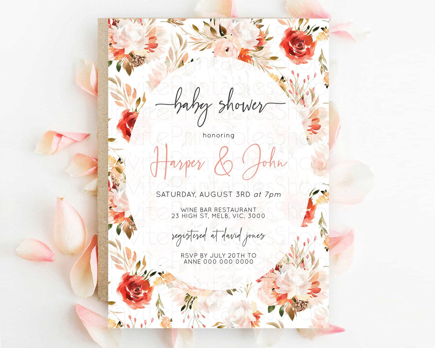 Wildflower Baby Shower Invitation Secret Garden Baby Shower Invitation Pastel Flowers Invite Enchanted Garden Shower Floral Theme D10540