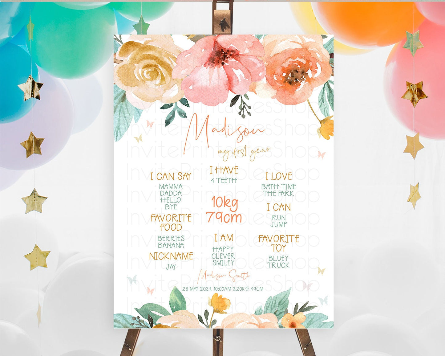 Secret Garden Milestone Board Wildflower First Birthday Milestone Poster Pastel Flowers Milestone Boho Wildflower 1st Birthday Sign D10347