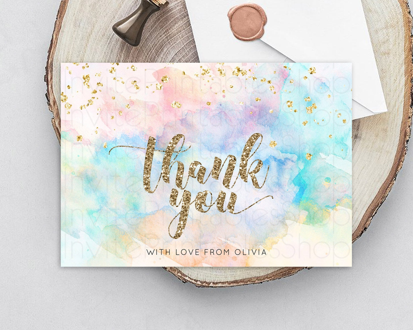 Pastel Thank You Rainbow Thank You Card Colorful Pastel Birthday Thank You Card Confetti Watercolor Pastel Teacher Thank You Cards D10261