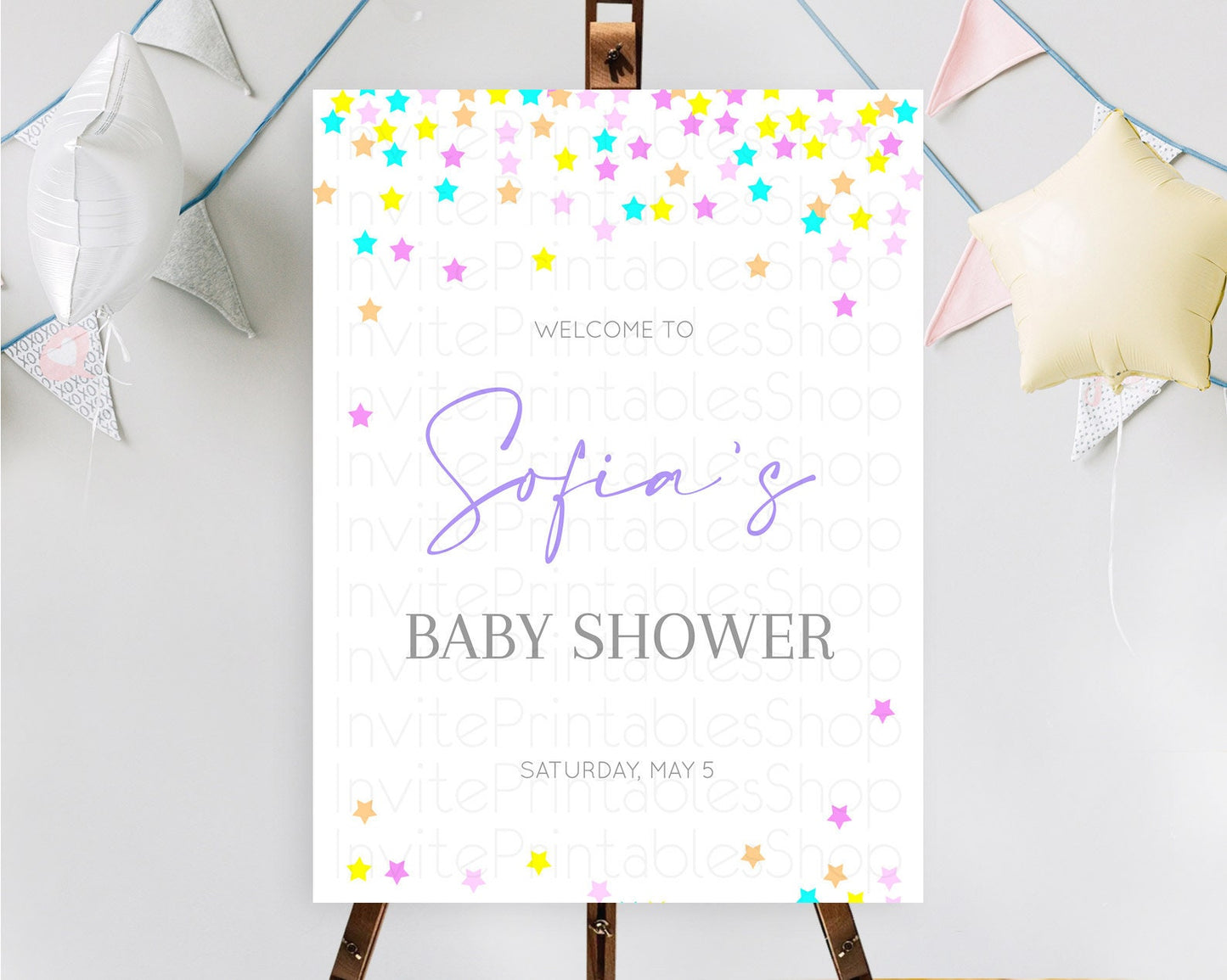 Star Baby Shower Welcome Board Pastel Stars Welcome Sign Shooting Star Rainbow Colorful Confetti Twinkle Little Star Welcome Sign D10397