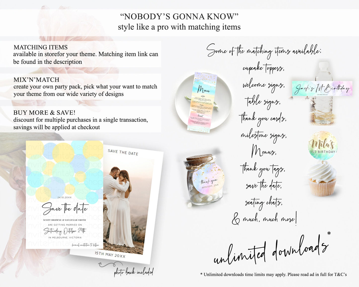 Pastel Confetti Save The Date Template Rainbow Colorful Sprinkles Party For 1st Birthday Baptism Baby Shower Wedding Bridal Shower 100206