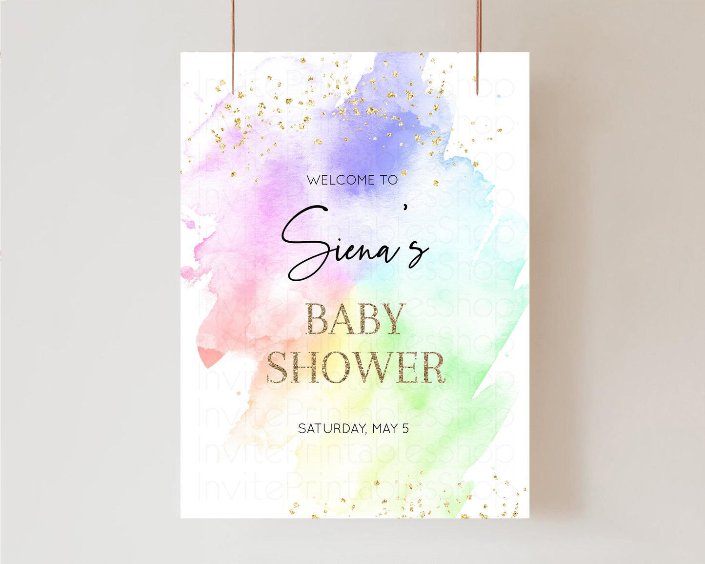 Rainbow Welcome Sign Pastel Baby Shower Board Colorful Watercolor Baby Shower Board Ombre Pastel Welcome Board Glitter Welcome Poster C378