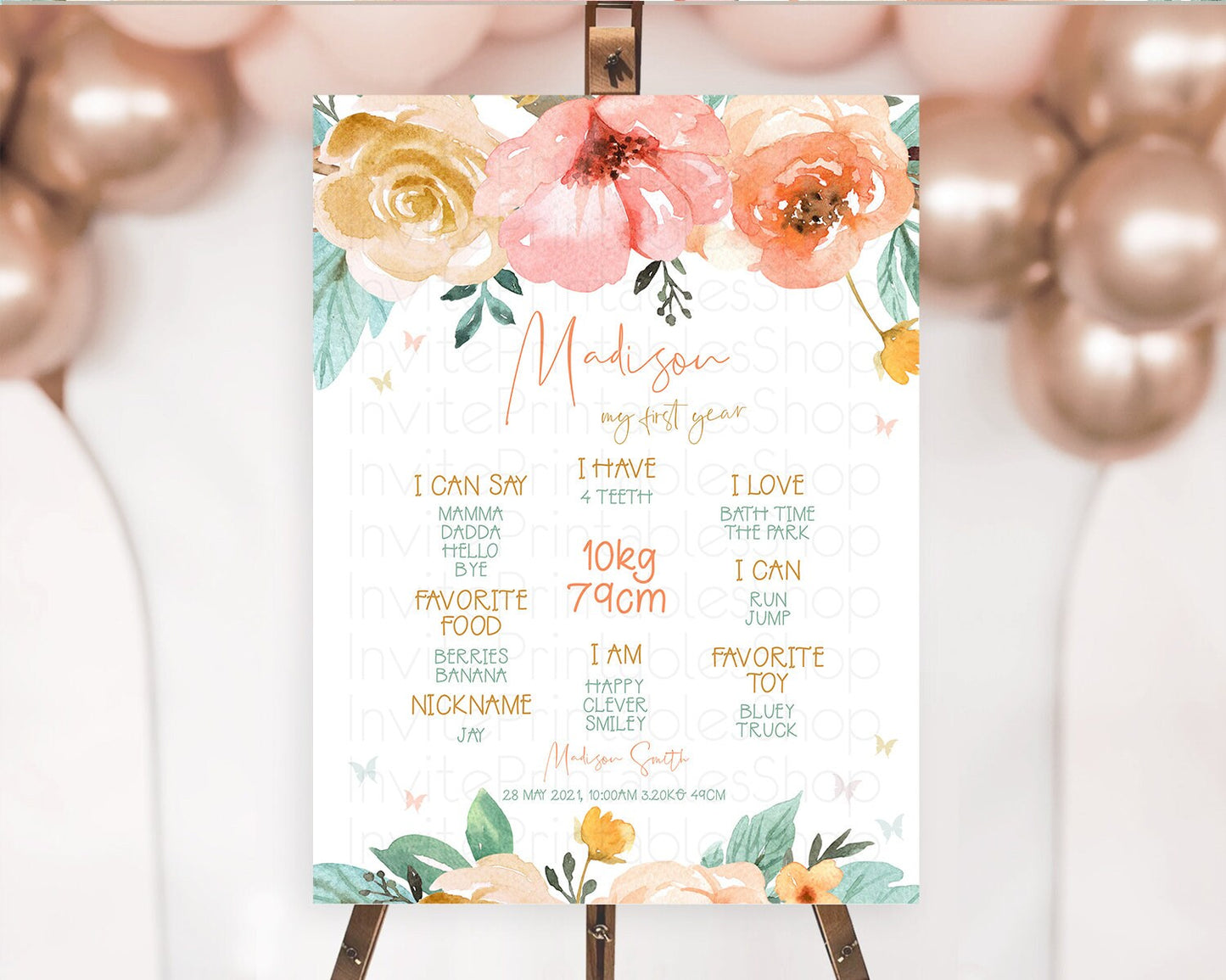 Secret Garden Milestone Board Wildflower First Birthday Milestone Poster Pastel Flowers Milestone Boho Wildflower 1st Birthday Sign D10347