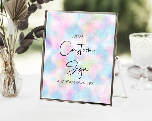 Editable Pastel Sign Ombre Table Sign Decor Pastel Ombre Rainbow Watercolor