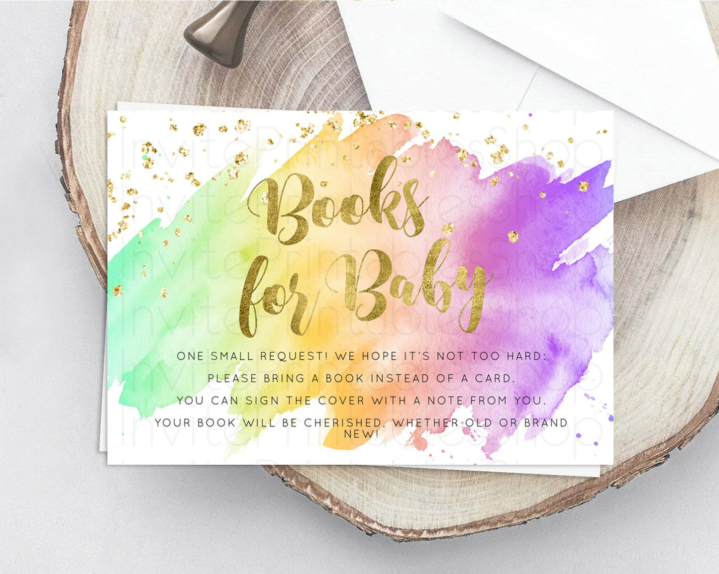 Pastel Books For Baby Card Pastel Rainbow Book Insert Colorful Ombre Watercolor Book Card Confetti Glitter Baby Book Poem Request D10517