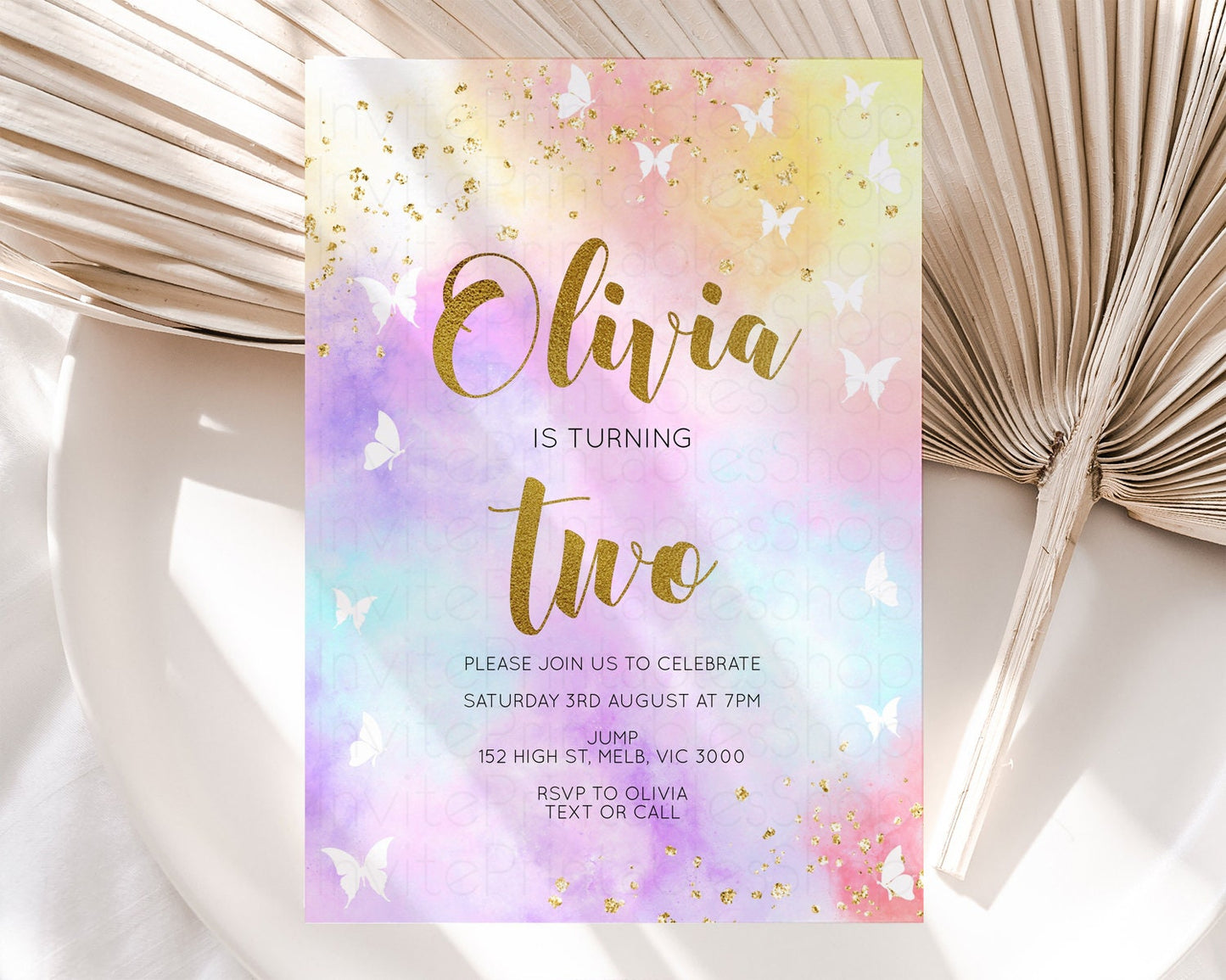 Rainbow Birthday Invitation Pastel Rainbow Birthday Invite Ombre Watercolor Invite Colorful Butterflies Glitter Sprinkles 1st 2nd 3rd 499