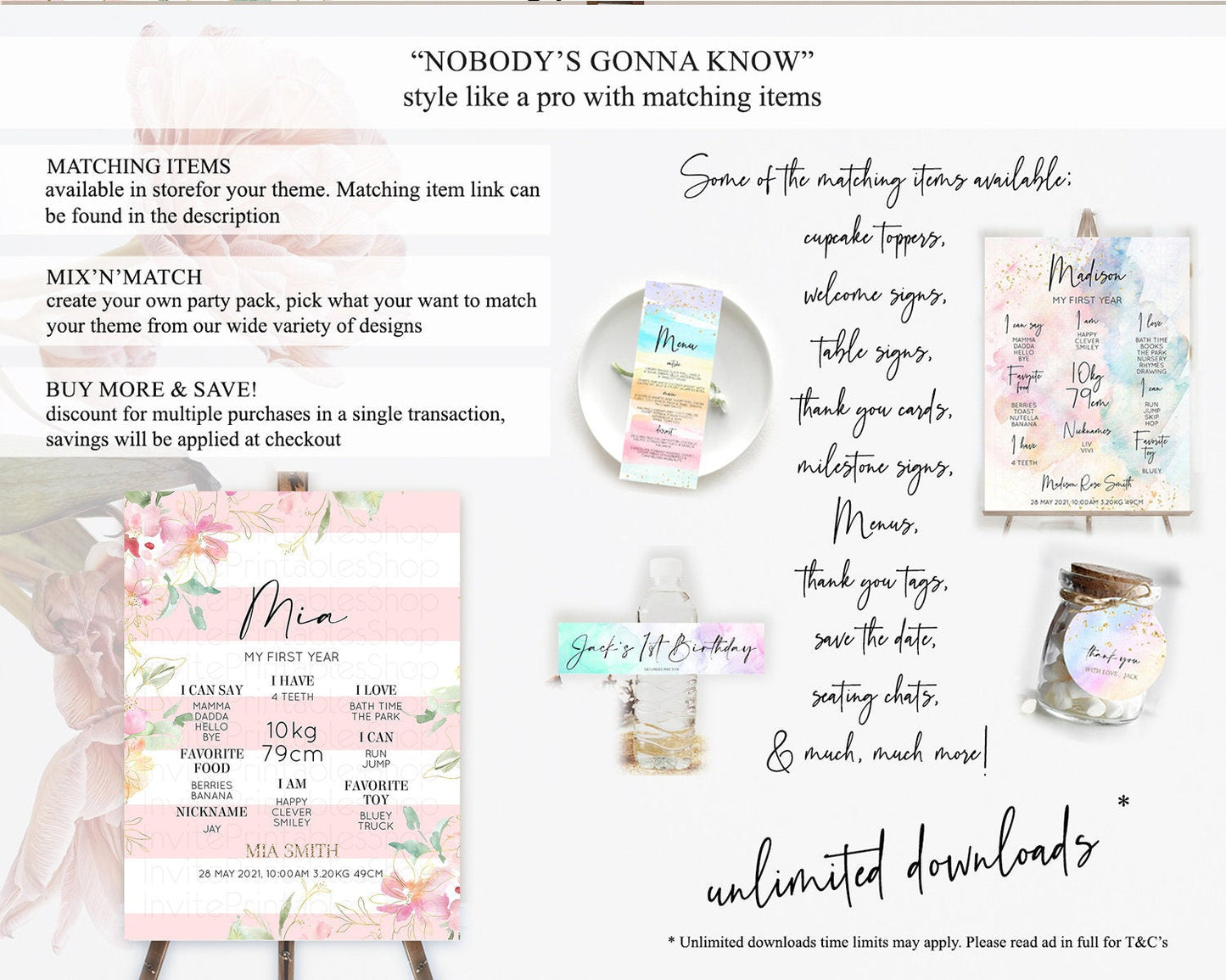 Secret Garden Milestone Board Wildflower First Birthday Milestone Poster Pastel Flowers Milestone Boho Wildflower 1st Birthday Sign D10301