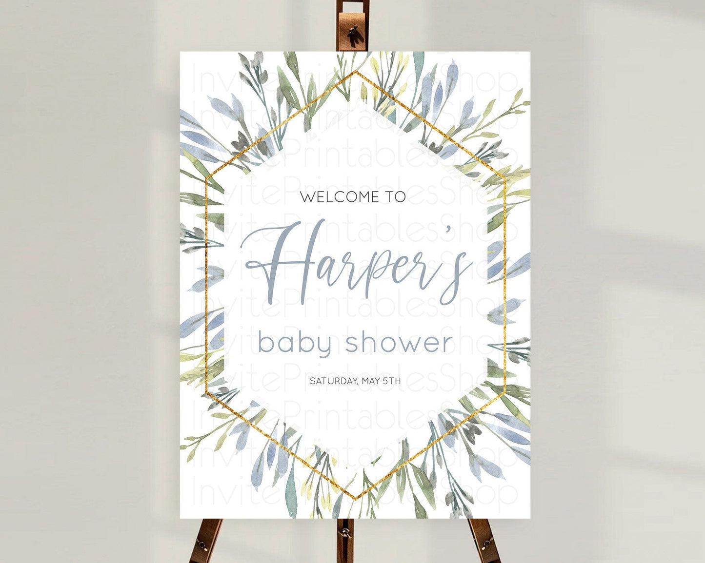 Leafy Baby Shower Welcome Sign Green Leaf Welcome Board Greenery Eucalyptus Fern Spray Leaves Watercolor Boho Garden Welcome Sign D10532