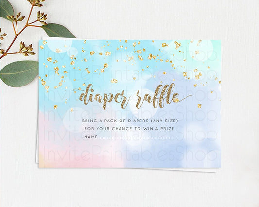 Pastel Diaper Raffle Card Pastel Rainbow Diaper Raffle Insert Colorful Ombre Watercolor Diaper Ticket Confetti Glitter Raffle Game D10367