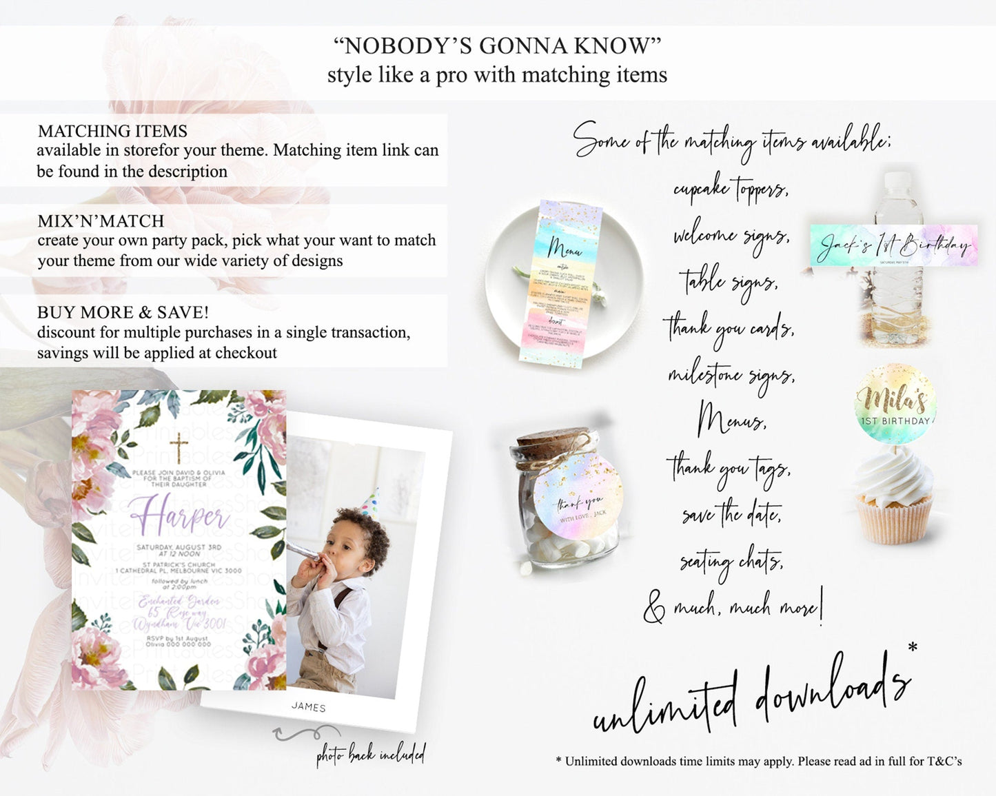 Secret Garden Baptism Invitation Wildflower Baptism Birthday Invite Pastel Flowers Christening Invite Enchanted Garden Boho Floral D10729