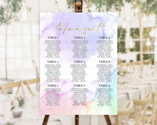 Editable Rainbow Seating Chart Pastel Seating Chart Colorful Pastel Watercol