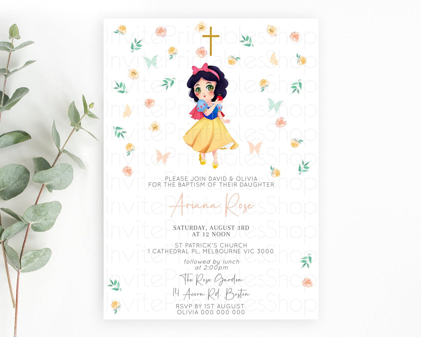 Princess Baptism Invitation Enchanted Castle Baptism 1st Birthday Invitation Royal Party Pastel Floral Secret Garden Christening D10356