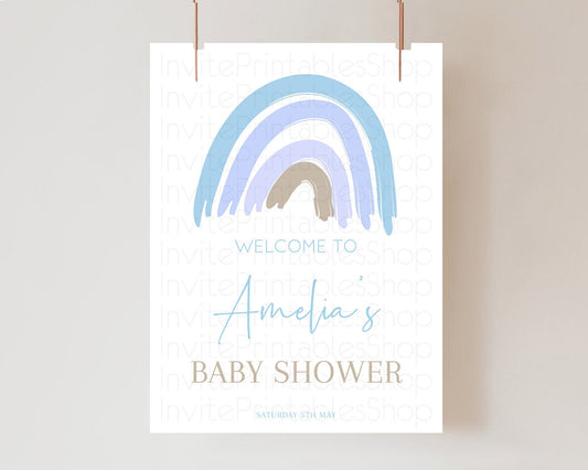 Editable Pastel Rainbow Baby Shower Welcome Sign Boho Rainbow Welcome Board