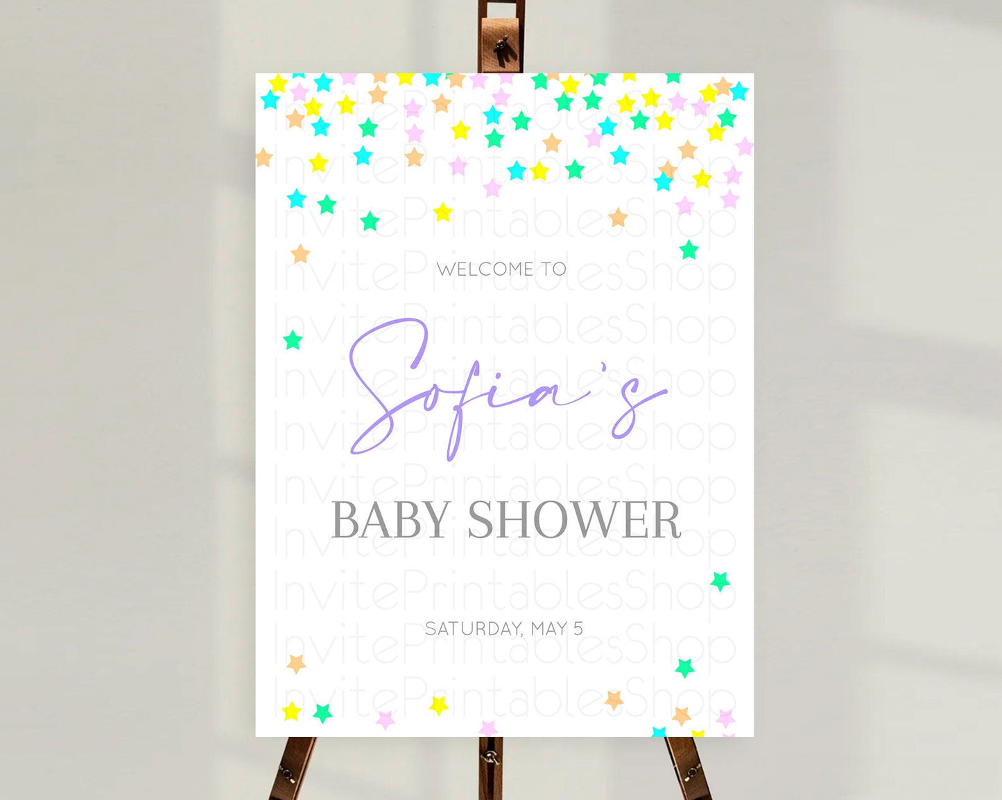 Star Baby Shower Welcome Board Pastel Stars Welcome Sign Shooting Star Rainbow Colorful Confetti Twinkle Little Star Welcome Sign D10395