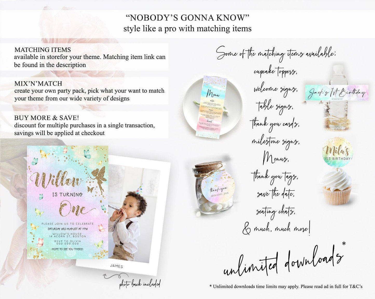 Pastel Fairy Birthday Invitation Pastel Butterflies Fairy Birthday Invitation Rainbow Ombre Watercolor 1st 2nd Birthday Invitation D23162