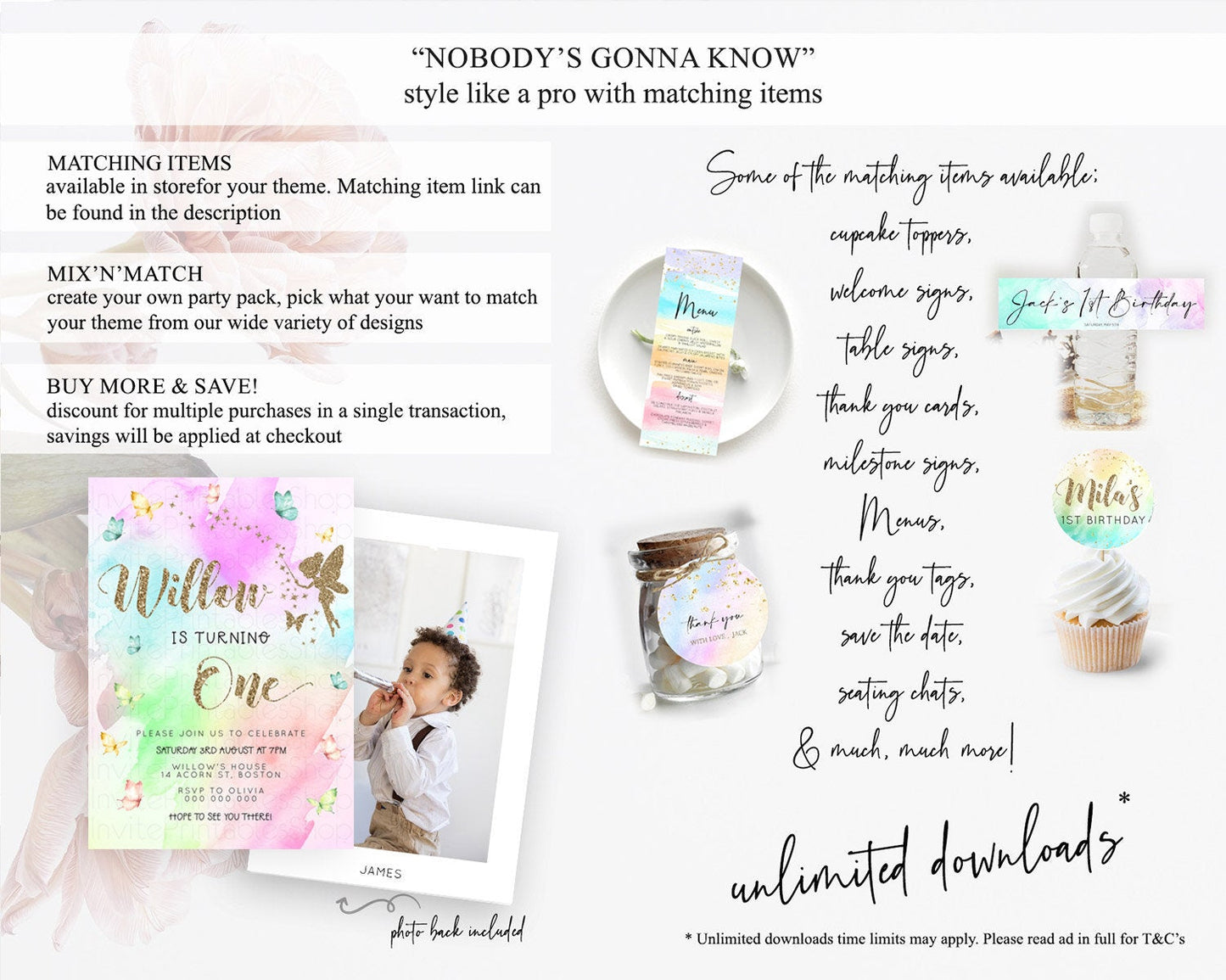 Pastel Fairy Birthday Invitation Pastel Butterflies Fairy Birthday Invitation Rainbow Ombre Watercolor 1st 2nd Birthday Invitation D23350
