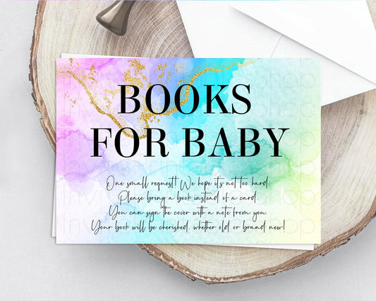 Pastel Books For Baby Card Pastel Rainbow Book Insert Colorful Ombre Watercolor Book Card Confetti Glitter Baby Book Poem Request D10393