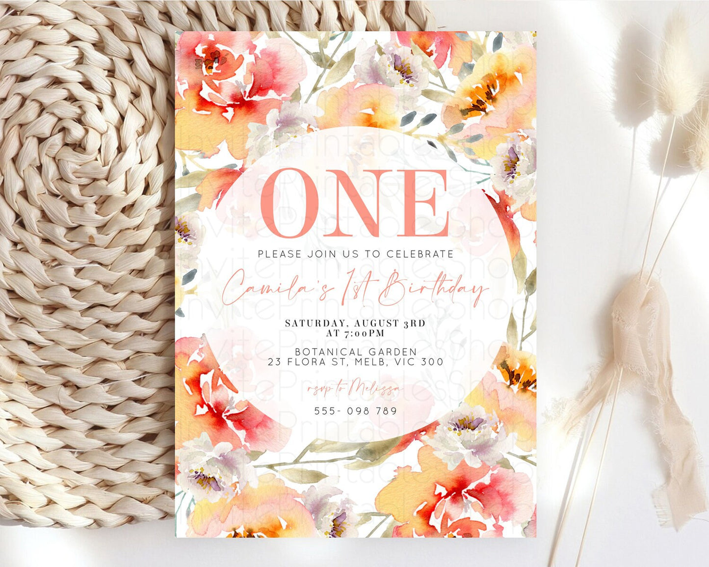 Secret Garden Invitation Wildflower Birthday Invitation Pastel Flowers Invite Enchanted Garden Boho Floral 3rd 2nd First Birthday D10280