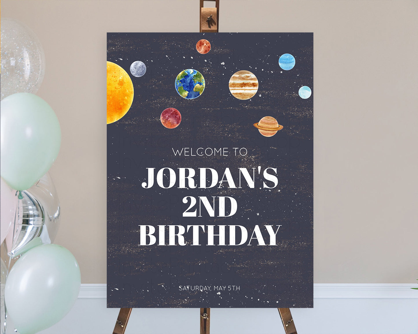 Space Birthday Welcome Sign Space Welcome Board First Trip Around the Sun Welcome Poster Planets Solar System ONE year Birthday Sign D10144