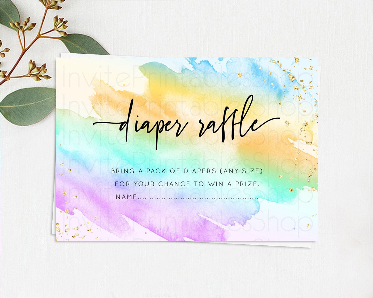 Pastel Diaper Raffle Card Pastel Rainbow Diaper Raffle Insert Colorful Ombre Watercolor Diaper Ticket Confetti Glitter Raffle Game D10425