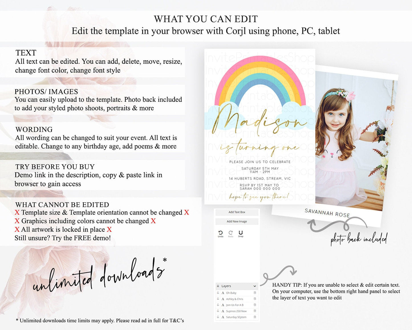 Pastel Rainbow Birthday Invitation Pastel Rainbow Invitation Rainbow Invitation Pastel Invitation Boho Rainbow 1st First Birthday D10123