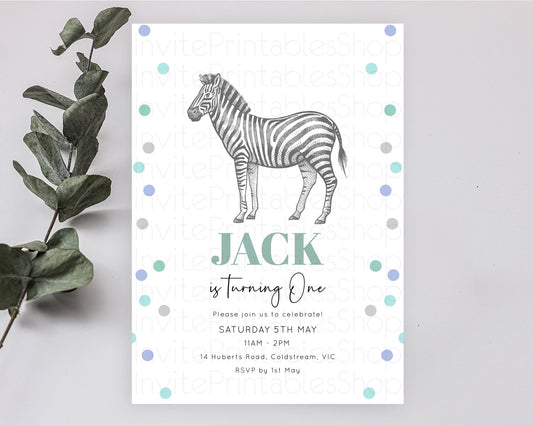 Zebra Birthday Invitation Zebra Invite Jungle Safari invite Watercolor Tropical Palm Invite Adventure Zoo Party Wild Animal Party D10856