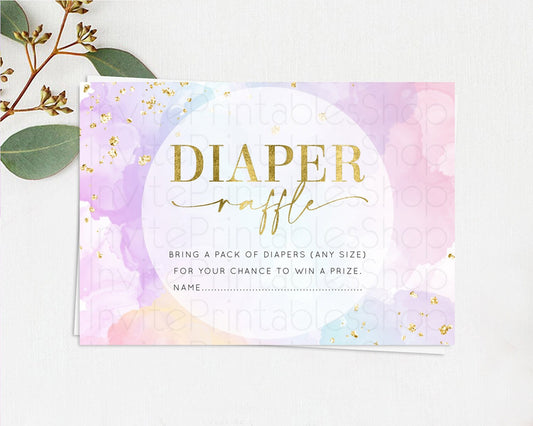 Pastel Diaper Raffle Card Pastel Rainbow Diaper Raffle Insert Colorful Ombre Watercolor Diaper Ticket Confetti Glitter Raffle Game D10623